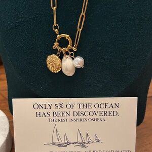 Oshena Designer Beachwear Gold shell pearl Charm Necklace NEW Release!
